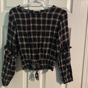 DVF Black and White Plaid Top